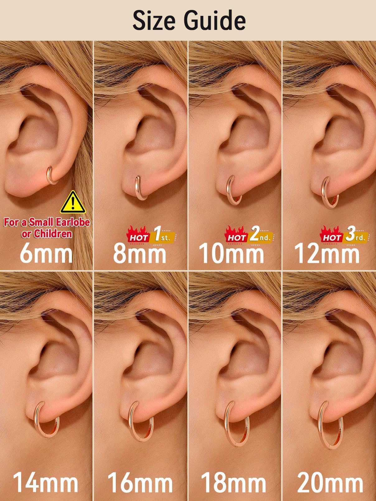 FaithHeart 925 Sterling Silver Huggie Hoop Earrings, Small Silver Hoop Earring for Women, Rose Gold Hypoallergenic Cartilage Earrings for Women 6mm