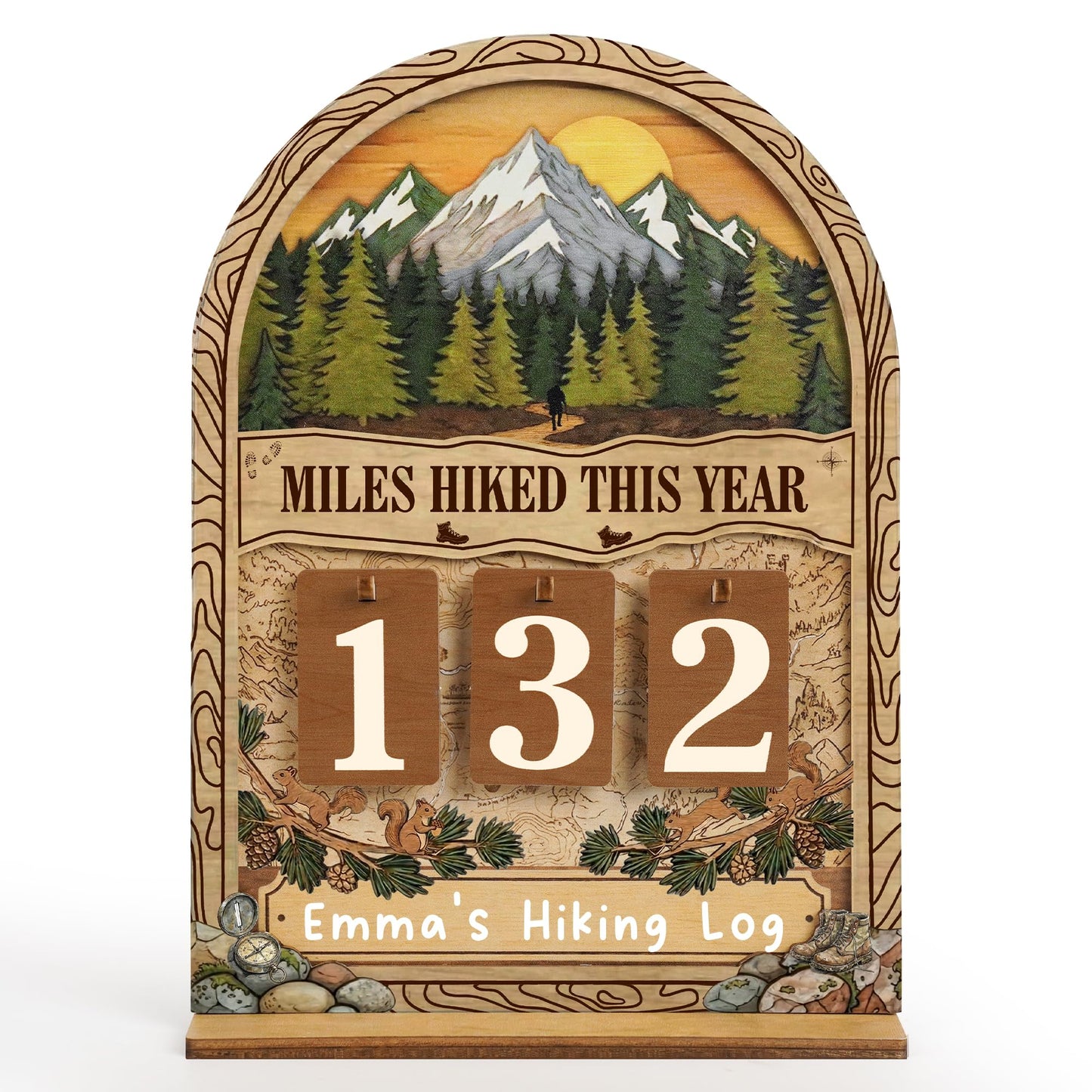 Hiking Gifts for Women Men, Personalized Miles Hiked This Year Tracker Sign, Wooden Hiking Log Counter, Unique Hiking Essentials, Cool National Park Gifts for Hikers, Father Day Gifts For Dads