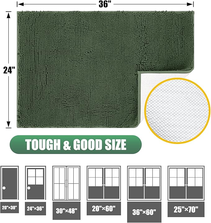 IM HOME Chenille Absorbent Outdoor Doormat 71" x 25", Washable Muddy Door Mats for Dog Non Slip Heavy Indoor Doormat Soft Front Inside Doormats for Entryway, Mud Dog Paws, Patio Olive