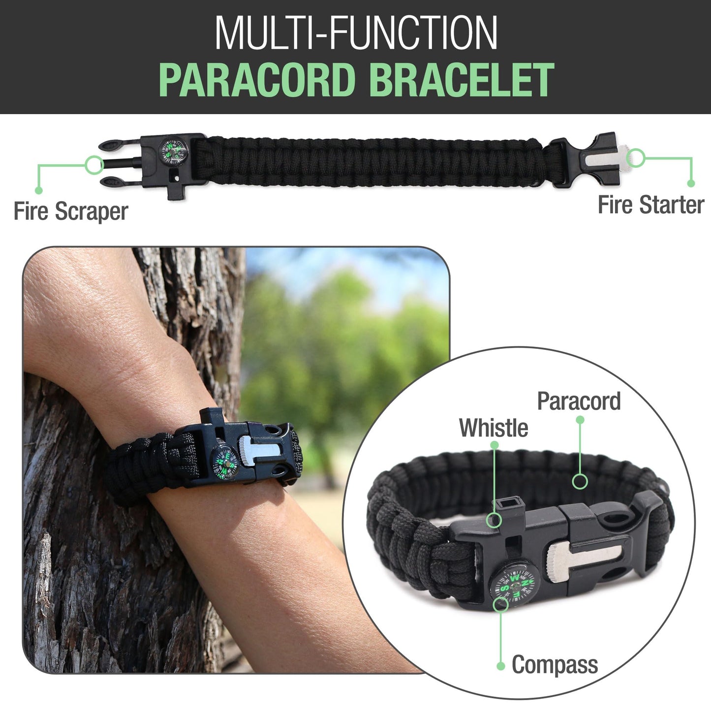 The Brazos First Aid Survival Kit, 250 Pieces, Hiking & Camping Essentials, Survival Gear and First Aid Combo for Emergency Preparedness, Lightweight, Portable, Tactical Clips & Closures, Black