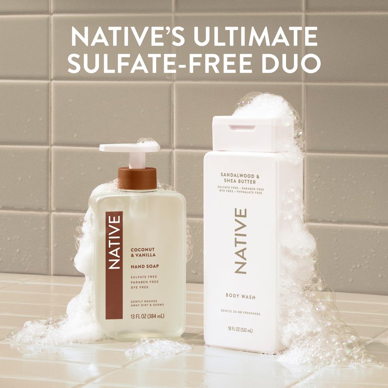 Native Body Wash for Women & Men, Sandalwood & Shea Butter, 36 oz Pump Bottle, Sulfate-Free & Gentle