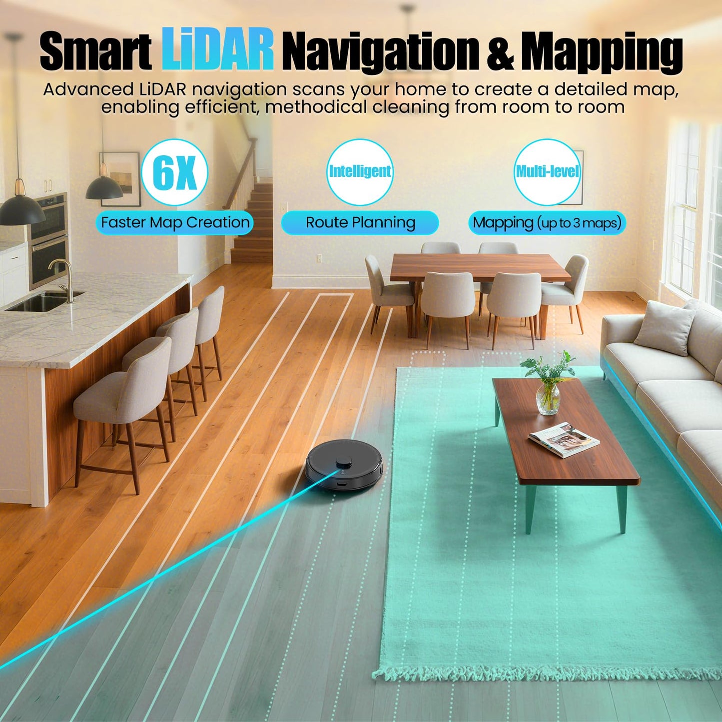 BOTLUXE E10+ Robot Vacuums and Mop, 75-Day Self-Emptying, 8000PA Suction, LiDAR Navigation, Home Mapping, APP ＆ Voice Control, 150Mins Runtime for Pet Hair, Hard Floors, Carpets