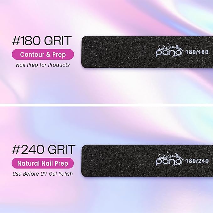 10PCS Jumbo Size PANA Professional Double Sided Nail Files - Black, 180/180 Grit - Emery Board Nail Buffering File Manicure Pedicure Nail Polisher Washable