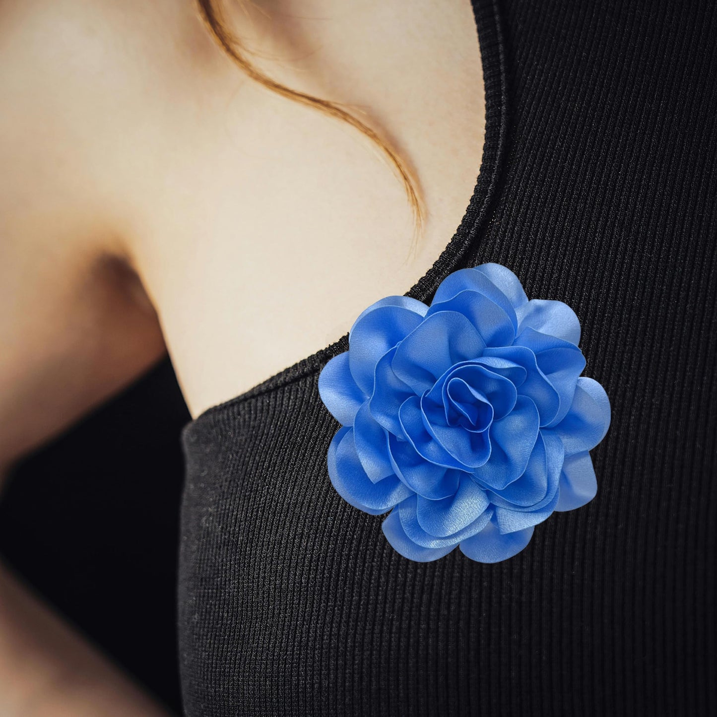 ZZ ZINFANDEL 19mm Extra Large Rose Flower Brooches Lapel Pins Dainty Satin Fabric Brooches Big Camellia Flower Brooch Pin for Women Wedding Part Dance Clothes Accessories Jewelry Gifts (Blue)