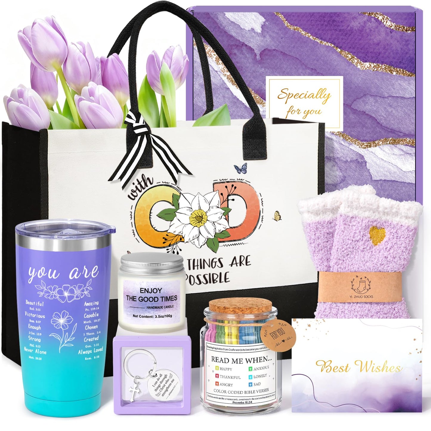 Christian Gifts for Women Faith, Inspirational Religious Gifts for Mom Grandma Wife Sister Friends, Birthday Mother's Day Christmas Gift w/Canvas Tote Bag Bible Verse Jar