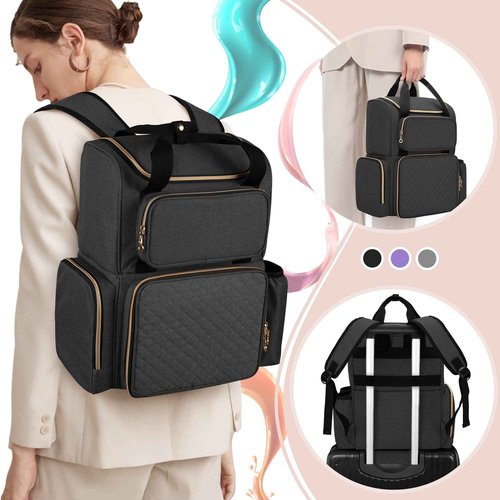 LUXJA Nail Polish Organizer (Backpack Version) Holds 70 Bottles and a Nail Lamp, Travel Nail Bag with 2 Removable Cases and Tools Storage Pockets (Patent Pending), Black