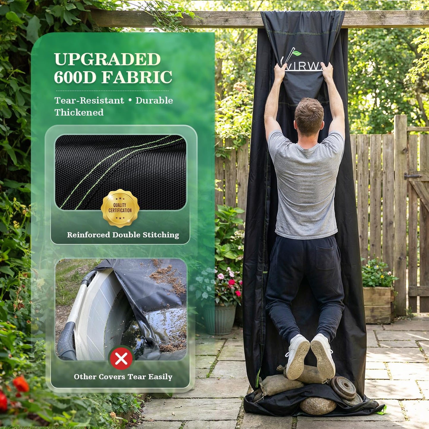 Uirway 600D Upgraded 16ft Pool Covers for Above Ground Pools, Solar Pool Cover with Windproof Reflective Lace-Up Drawstring, Weather-Resistant Pool Covers UV Protection, with Anti-Slip Straps
