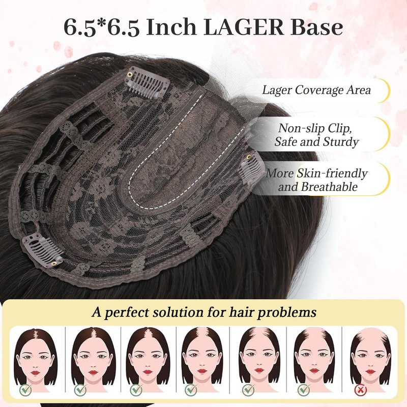 Ms Taj 12 Inch Hair Topper for Women with Thinning Hair, 6.5"x6.5" Large Base Synthetic Topper with Bangs, Fiber Wiglets Ladies Hair Pieces for Daily Wear, Work, Party-Brown Black