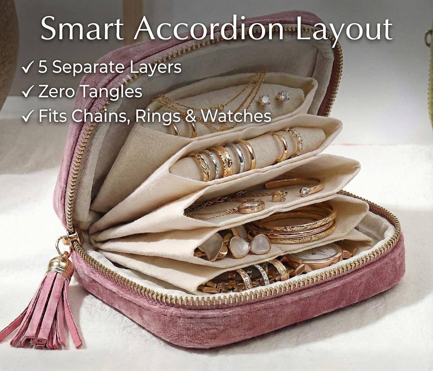 XJlSGXUSG 3-Pack Travel Jewelry Case Organizer with a Mirror, Small Textured Velvet Pouch for Necklace Earring Ring, Includes Air-Tight PVC Bags & Display Cards, Gift Set (Pink, Beige, Green)