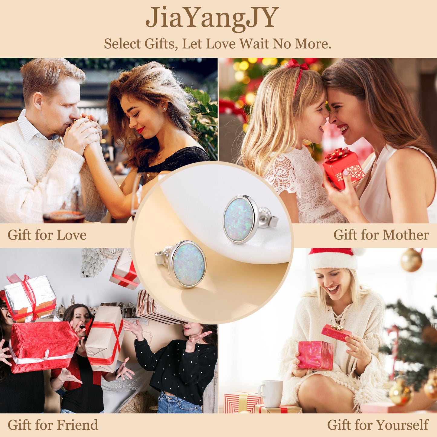 JiayangJY White Fire Opal Stud Earrings for Women 18K White Gold Plated Sterling Silver Oval Shape 7mm Opal Earrings with Push Back