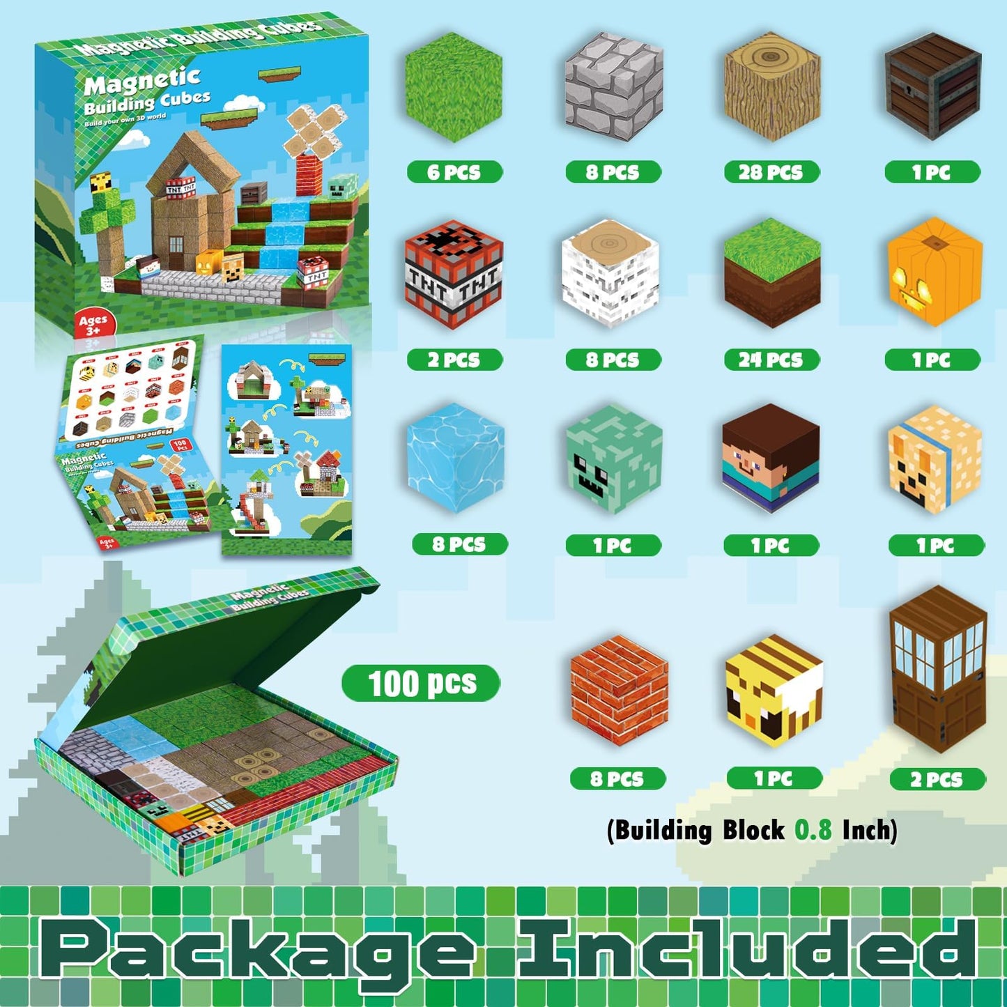 Magnetic Blocks-100PCS Magnetic Building Blocks, Magnetic Tiles Kids Build Cubes 2025 Upgraded STEM Game Toys, Christmas Birthday Gifts for Boys & Girls Ages 3+