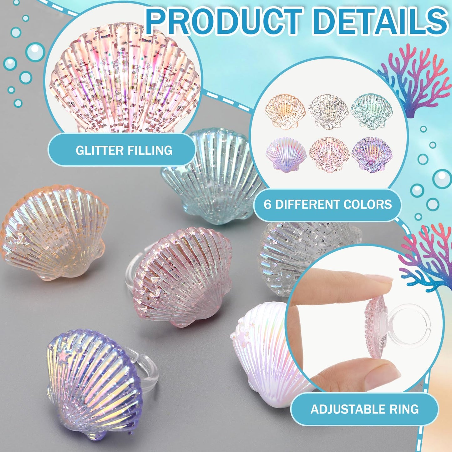 Kenning 24 Pcs Resin Seashell Cupcake Ring Toppers Under the Sea Cupcake Topper for Seashell Theme Birthday Party Cake Decorations Baby Shower Weeding Anniversary Sea Party Supplies