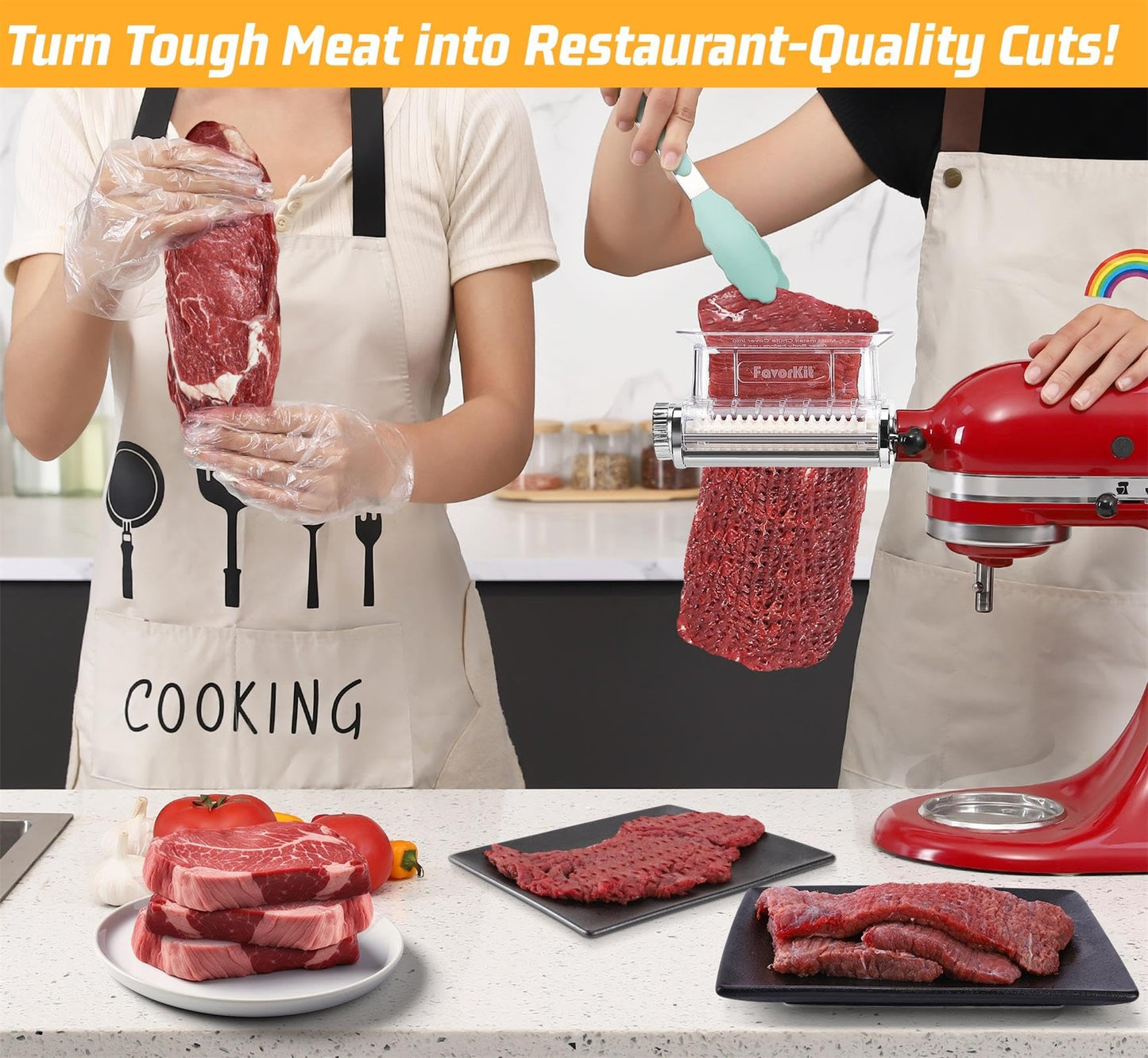 FavorKit Adjustable 3 Thickness Meat Tenderizer Attachment for Kitchenaid Stand Mixers,Durable Metal Housing with Transparent Cover,Dishwasher Safe