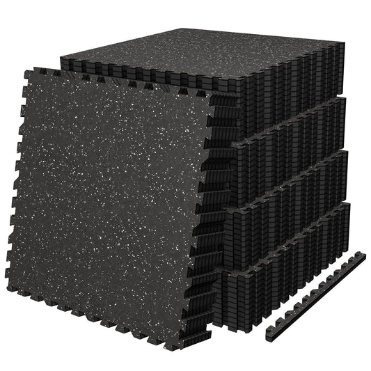 AIRHOP 0.56in Thick 192 Sq Ft Exercise Equipment Mats, 48 Tiles Upgraded Rubber Top with High Density EVA Foam, Large Interlocking Puzzle Gym Flooring for Home Gym, Heavy Weight Workout, 24 x 24in