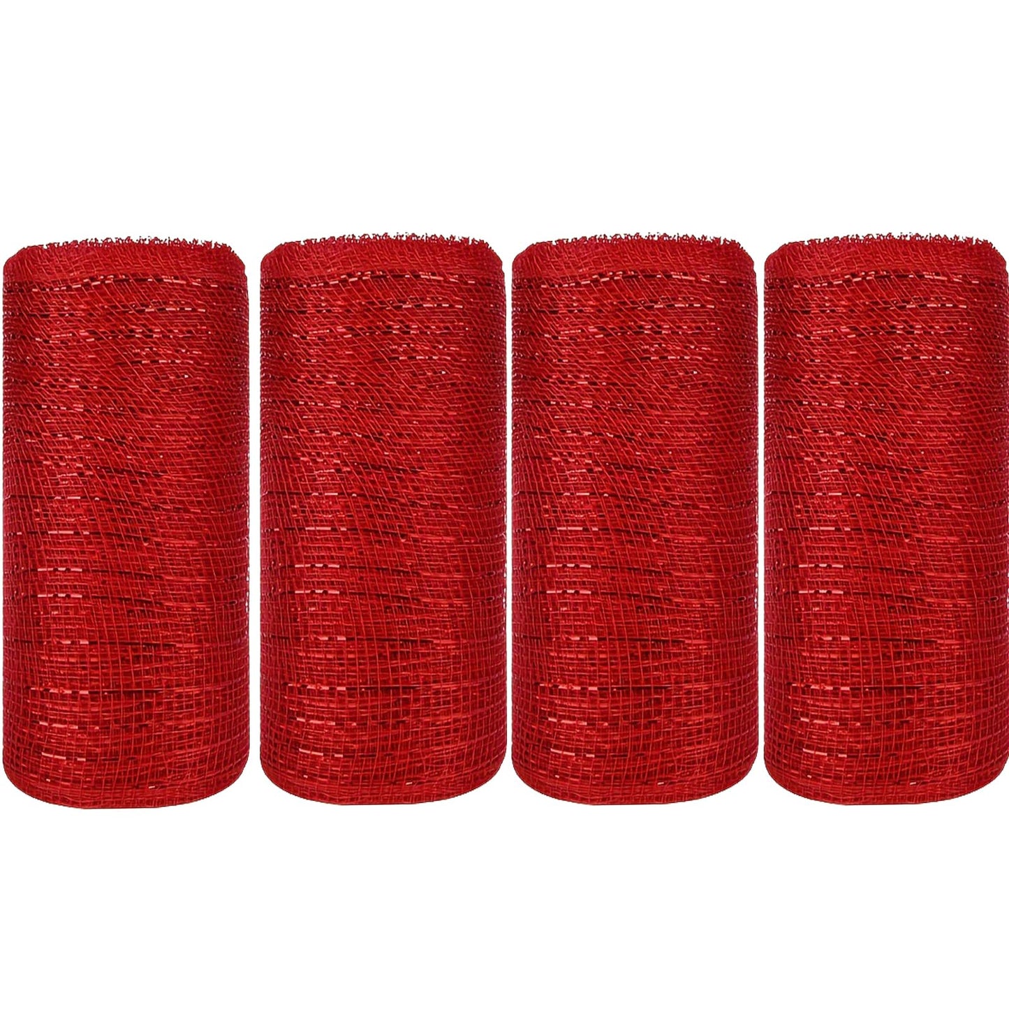 JStnana Red Deco mesh 6 inch, 4 Rolls Christmas Mesh Ribbon 30 Feet Each Roll Metallic Foil Decorative Mesh Rolls Fabric DIY Craft Wreath Making Supplies for Chirstmas Wreath Swags Home Party Decor