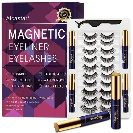 Alcastar Magnetic Eyelashes with Eyeliner Kit, Magnetic Lashes Natural Looking with, Reusable,Long Lasting, Easy Apply,Cruelty-Free (ATZ1004-A1)