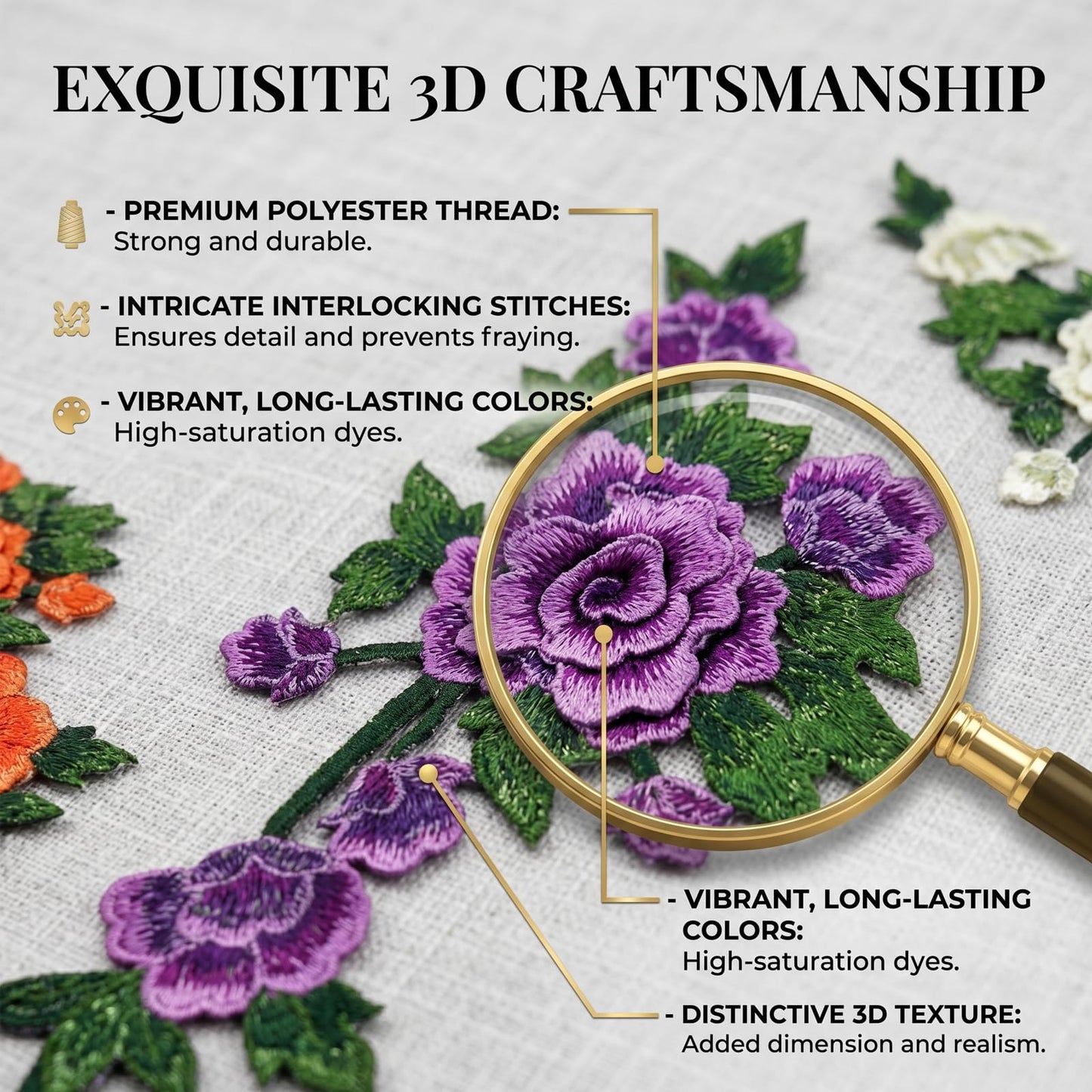6PCS Peony Flower Embroidery Patches Large Floral Sew On Applique Patches for Women Wedding Dress Jacket Jeans Bag Shoes Decorative Repair Patch DIY Craft Embellishments 3D Design