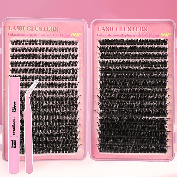 Lash Extension Kit Lash Clusters Kit 640Pcs Volume Eyelash Clusters C Curl Lashes Clusters DIY Cluster Eyelash Extensions With Lash Bond and Seal Lash Tweezers
