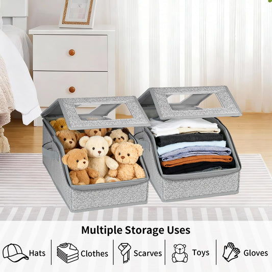 2 Pack Hat Storage Boxes for Baseball Caps - Stackable Clear Hat Organizer Box with Window Lid, Dustproof Closet Hat Case for 20-30 Caps, Large Foldable Ball Cap Storage Organizer for Men & Women