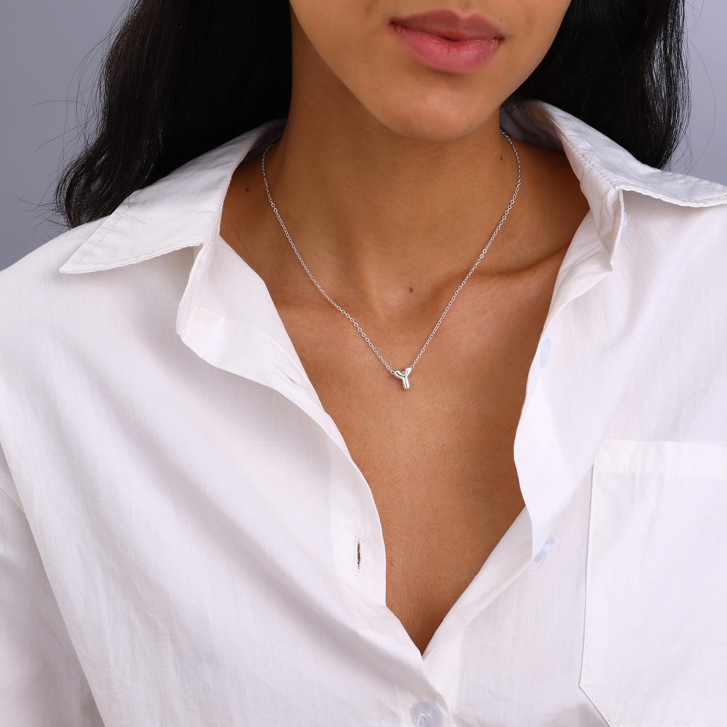 CUEZIY Bubble Silver Letter Necklace Initial Necklaces for Women Dainty Personalized Charm Pendant Name Necklace Cute Non Tarnish Fashion Accessories Teen Gift Trendy Stuff Silver Jewelry Gifts