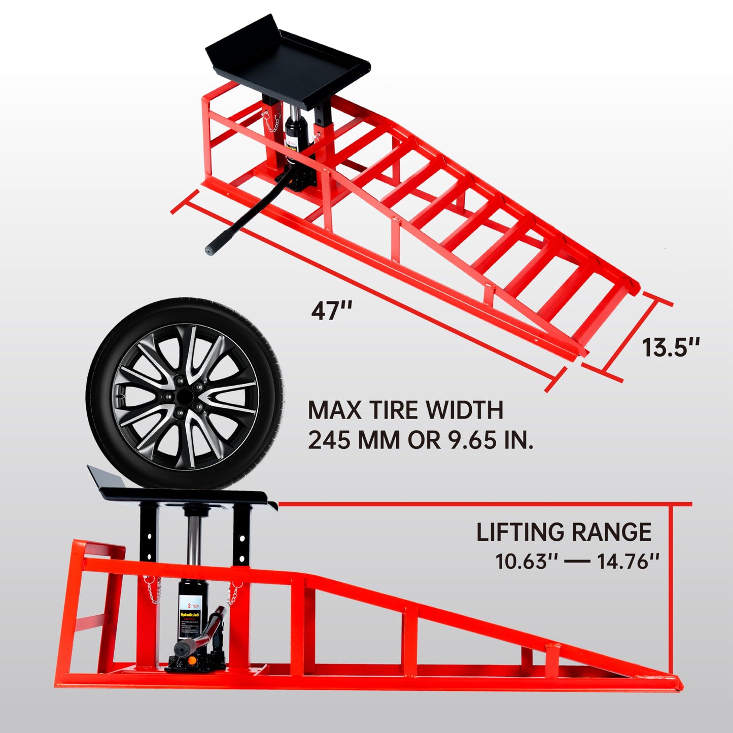 5 Ton (11000 lbs) Capacity Hydraulic Low Profile Car Ramps with Pin Lock, 10.6 to 14.7 Inch Lift Range, for Auto & Home Garage Maintenance, Oil Changes