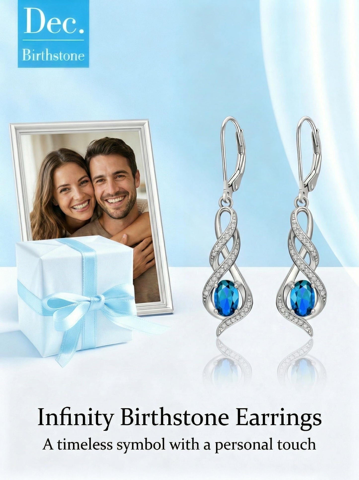 POIUY Jewelry Gifts for Women Blue Topaz December Birthstone Infinity Leverback Dangle Earrings Hypoallergenic Drop Earrings Love Jewelry Anniversary Christmas Wedding Gift for Mom Wife Sister Daughter Girlfriend