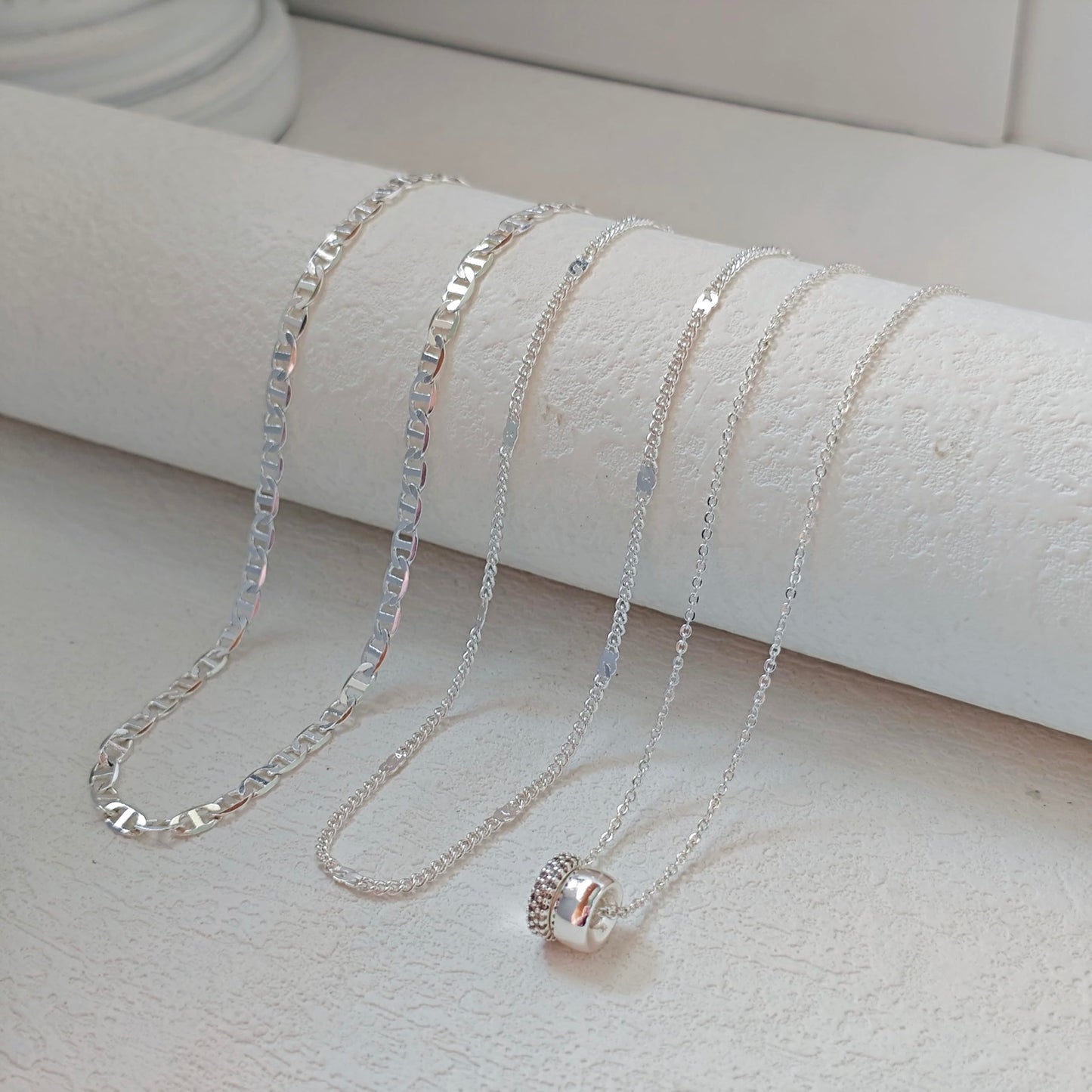 OGD Layered Necklaces for Women Silver Plated Trendy Mariner Chain Dainty Circle Rondelle Pendant Choker Necklace for Women Two-Toned Cubic Zirconia Silver Necklace Stack Hypoallergenic