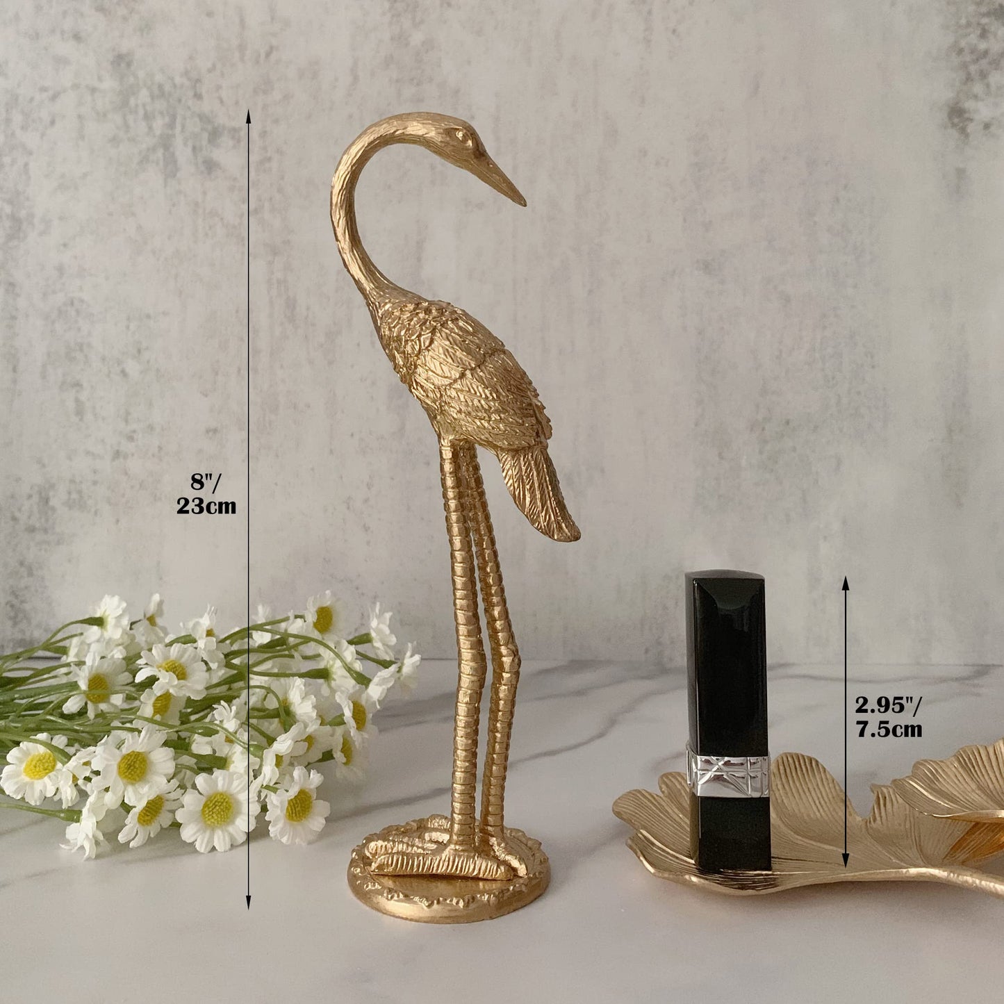 Tricune Metal Crane Ring Holder Stand for Jewelry, Engagement and Wedding Ring Display, Gold Decorative Ornaments Home Decor for Living Room, Bedroom, Desktop, Cabinets