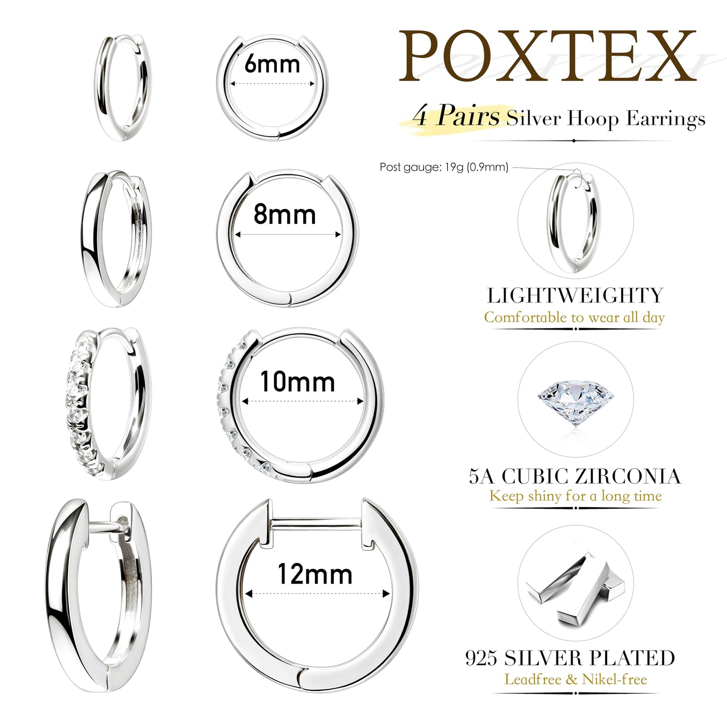 Silver Small Hoop Earrings for Women Stacks Silver Huggie Hoop Earrings Set for Multiple Piercing Lightweight Mini Cute Cartilage Rook Conch Daith Double Piercing Jewelry Gifts for Women Waterproof Clip On