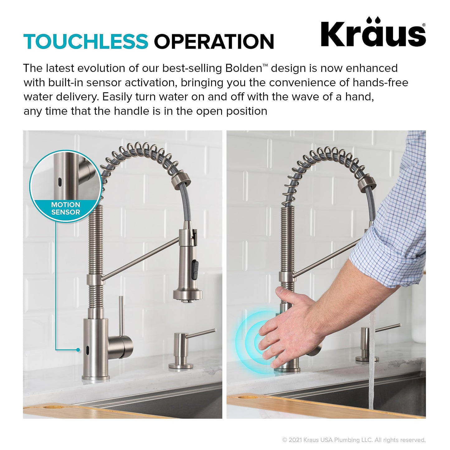 KRAUS Bolden Touchless Sensor Commercial Style 2-Function Single Handle Pull Down Kitchen Faucet in Spot-Free Stainless Steel, KSF-1610SFS