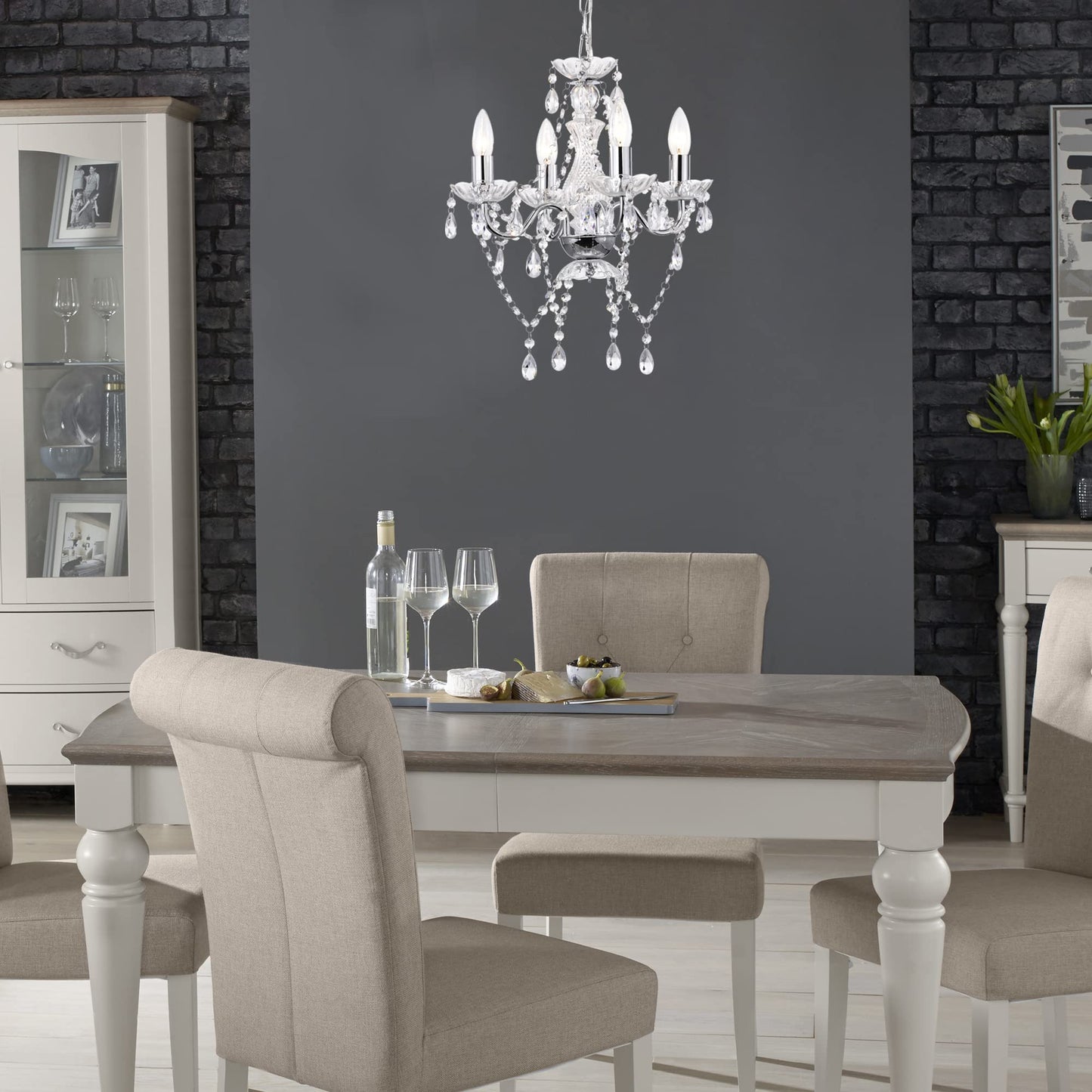 LaLuLa Chrome Chandelier Modern Mini Acrylic Crystal Chandelier Lighting 4 Light Candle Style Chandeliers for Dining Room
