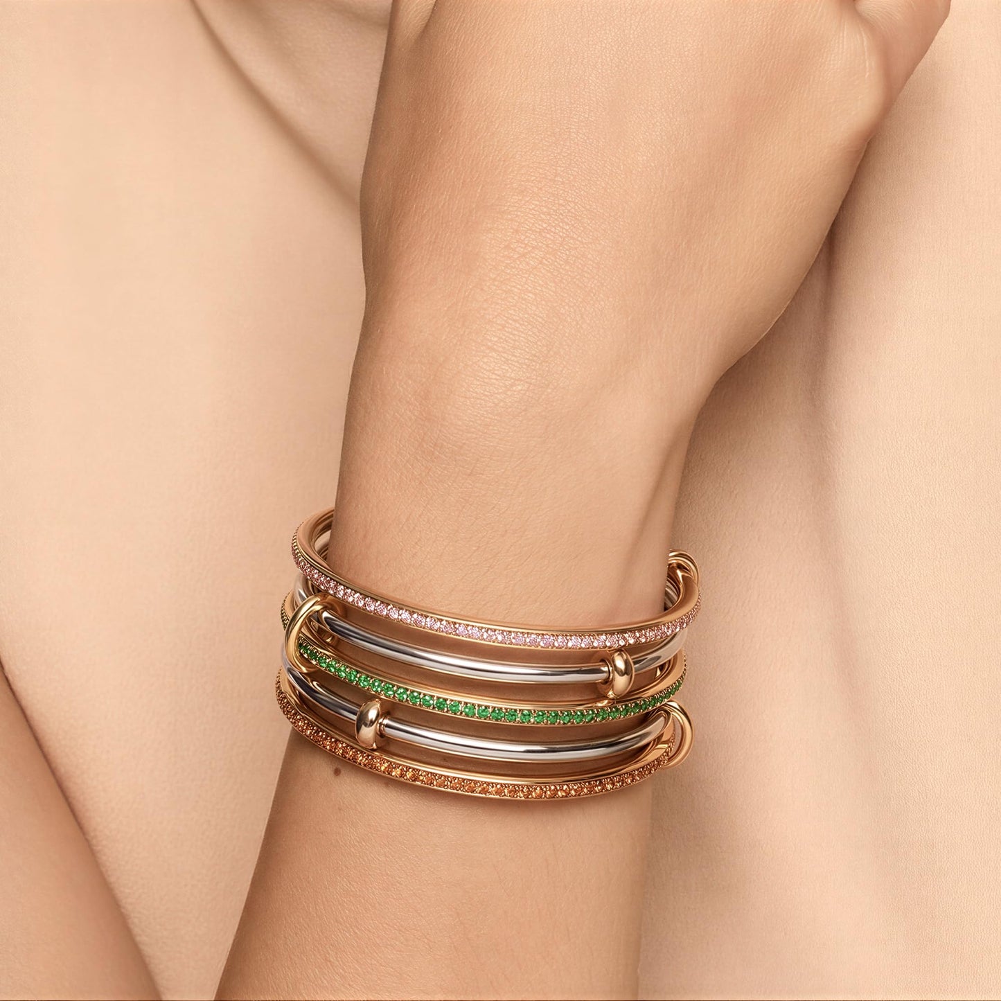Musishiyu Gold Bracelets for Women Stacking Bangle - 18K Mixed Metal Tri-Color Rolling Interlocking Bands, Cubic Zirconia Fidget Anxiety Jewelry,Perfect Gifts for Mom Wife Grandma
