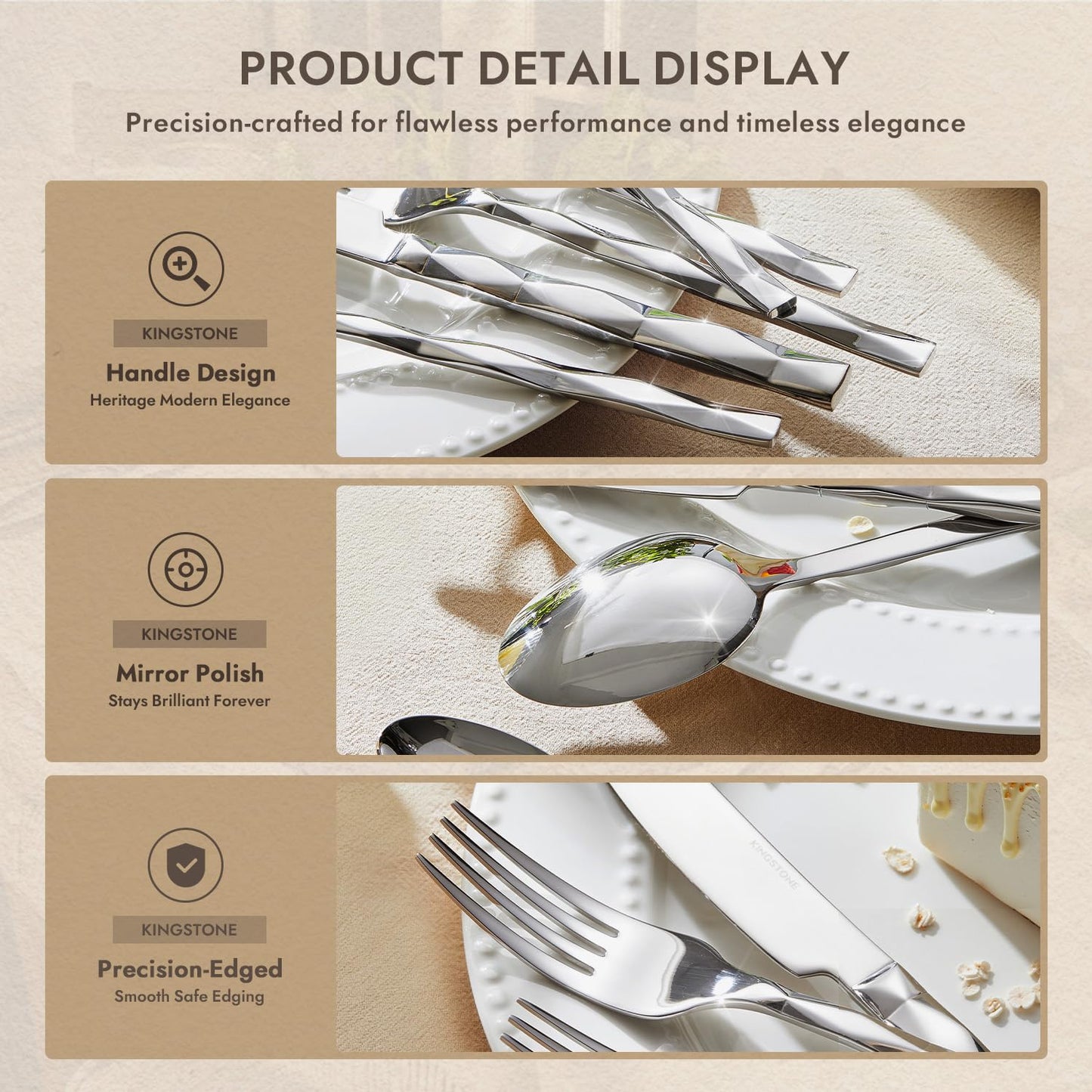 KINGSTONE Silverware Set, Luxury 60 Piece Flatware Set for 12, 18/10 Stainless Steel Cutlery Set with Diamond Cut Pattern for Kitchen, Home, Wedding, Party, Mirror Polished and Dishwasher Safe