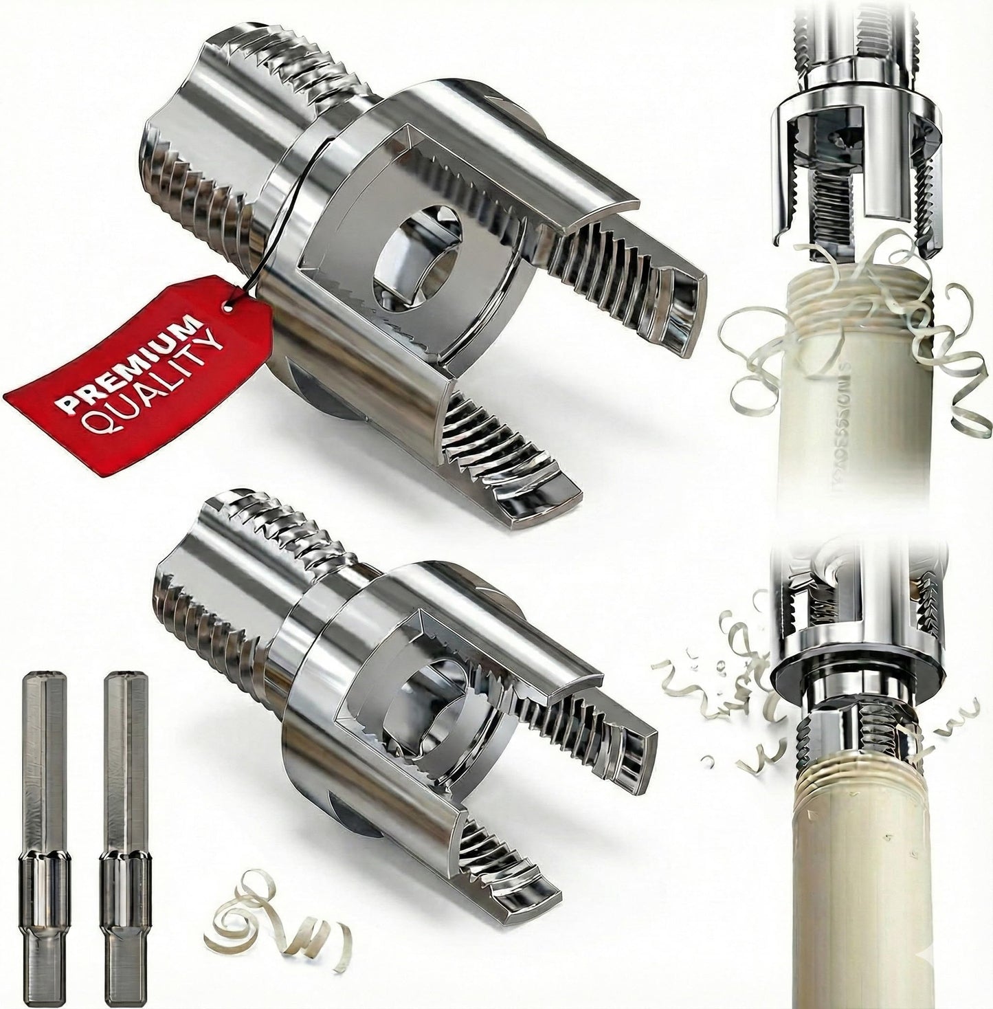 Premium 2 Packs PVC Pipe Threader 1/2 and 3/4 For Integrated Internal & External Threading Tool Break-resistant Rust-resistant Cutter Machuelos Tubo Set npt Dual-function Kit Opener
