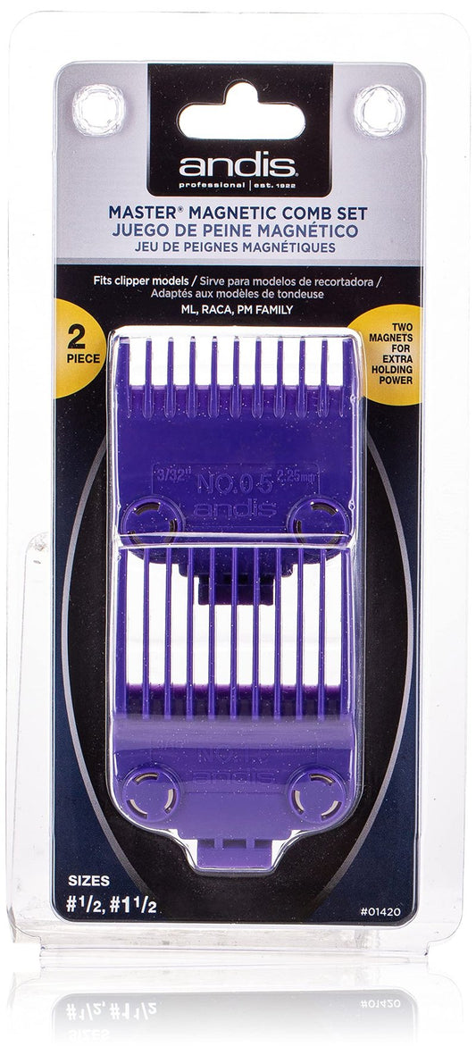 Andis 01420 Master Clipper Magnetic Comb Set - Crafted with High-Quality Materials & Long-Lasting Performance - Dual Pack Sizes 0.5 & 1.5 and Fit with ML Models – Purple