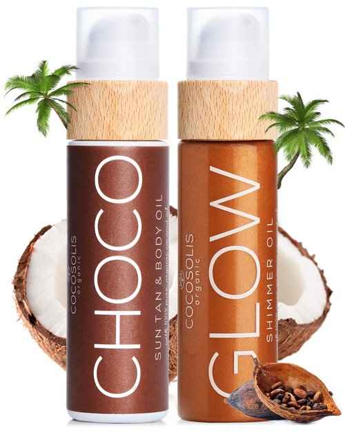 COCOSOLIS Bio Body Oil Bundle – Choco Tanning Oil and Glow Body Shimmer Lotion - Get a Healthy, Glowing, and Longer Lasting Tan
