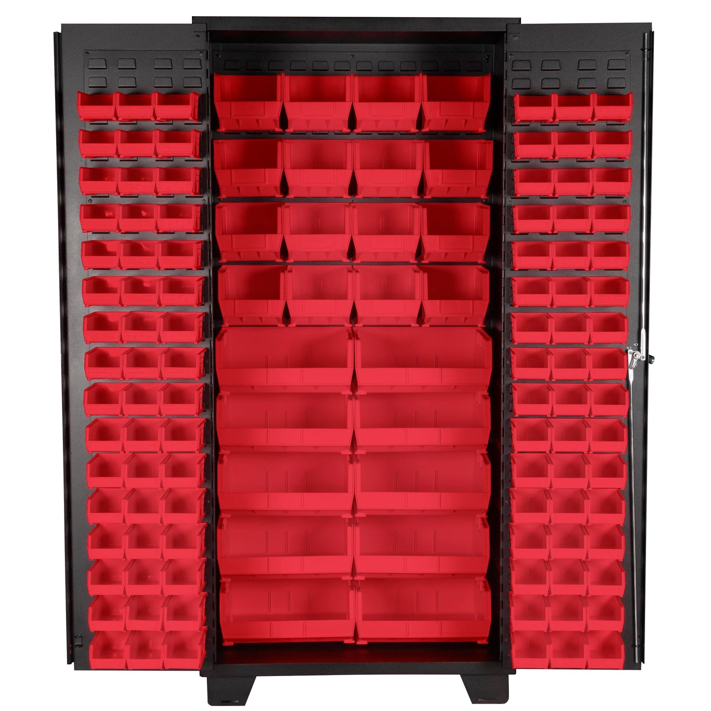 Jamco Tool Storage Cabinets with Bin Mounts, Model DF, Includes 122 Bins, 36-Inch W x 24-Inch D x 78-Inch H, Red Bins