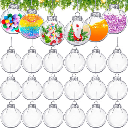 24 Pack 3.15 Inch Clear Plastic Fillable Ornament Balls,Christmas Plastic Ornaments Decorative Ball for Xmas Tree Hanging Transparent Decor Wedding Birthday Decor
