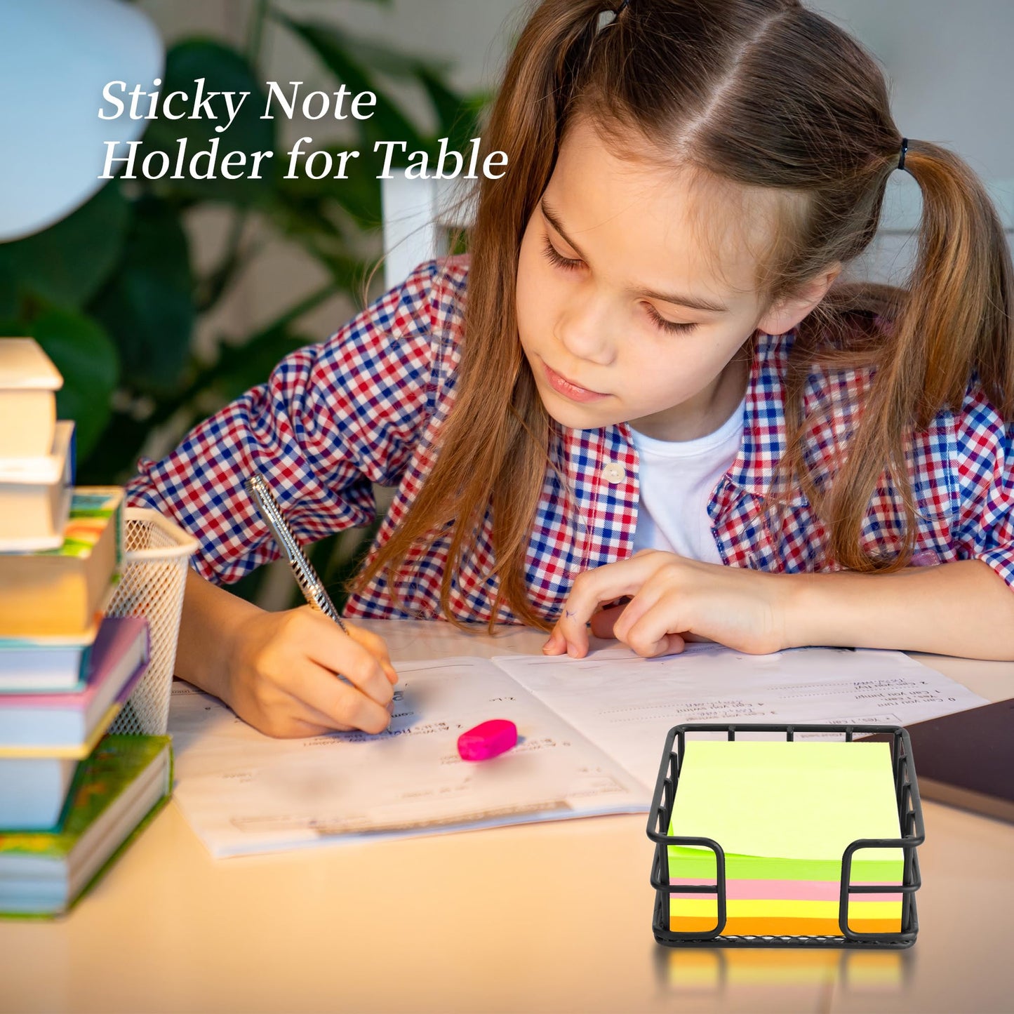 2 Pack Metal Sticky Note Holder, Modern Minimalist Black Wire Memo Note Cube Holder Dispenser Desk Organizer with Mesh Bottom for Home School Office