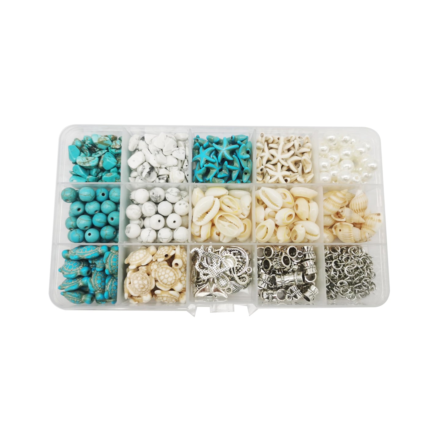 Julie Wang 422PCS Mixed Beach Ocean Jewelry Making Kit, Man-made Turquoise Starfish Turtle Beads Charm & Antique Silver Alloy Sea Animal Pendants, for Bracelet Necklace Earring Craft DIY Supplies