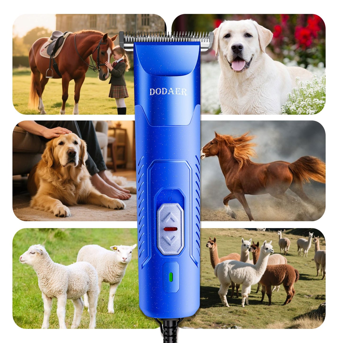 DODAER Professional Grooming Electric Corded 2-Speed Horse Clipper with Detachable Blade - Cool & Quiet Running Design - Includes Size T84 Blade for Complete Horse Grooming - Blue