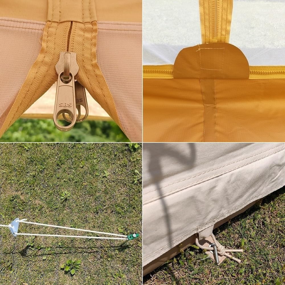 Dream House Outdoor Waterproof Cotton Canvas Family Camping Bell Tent (Beige Cotton Canvas Tent, Diameter 5 Meter)