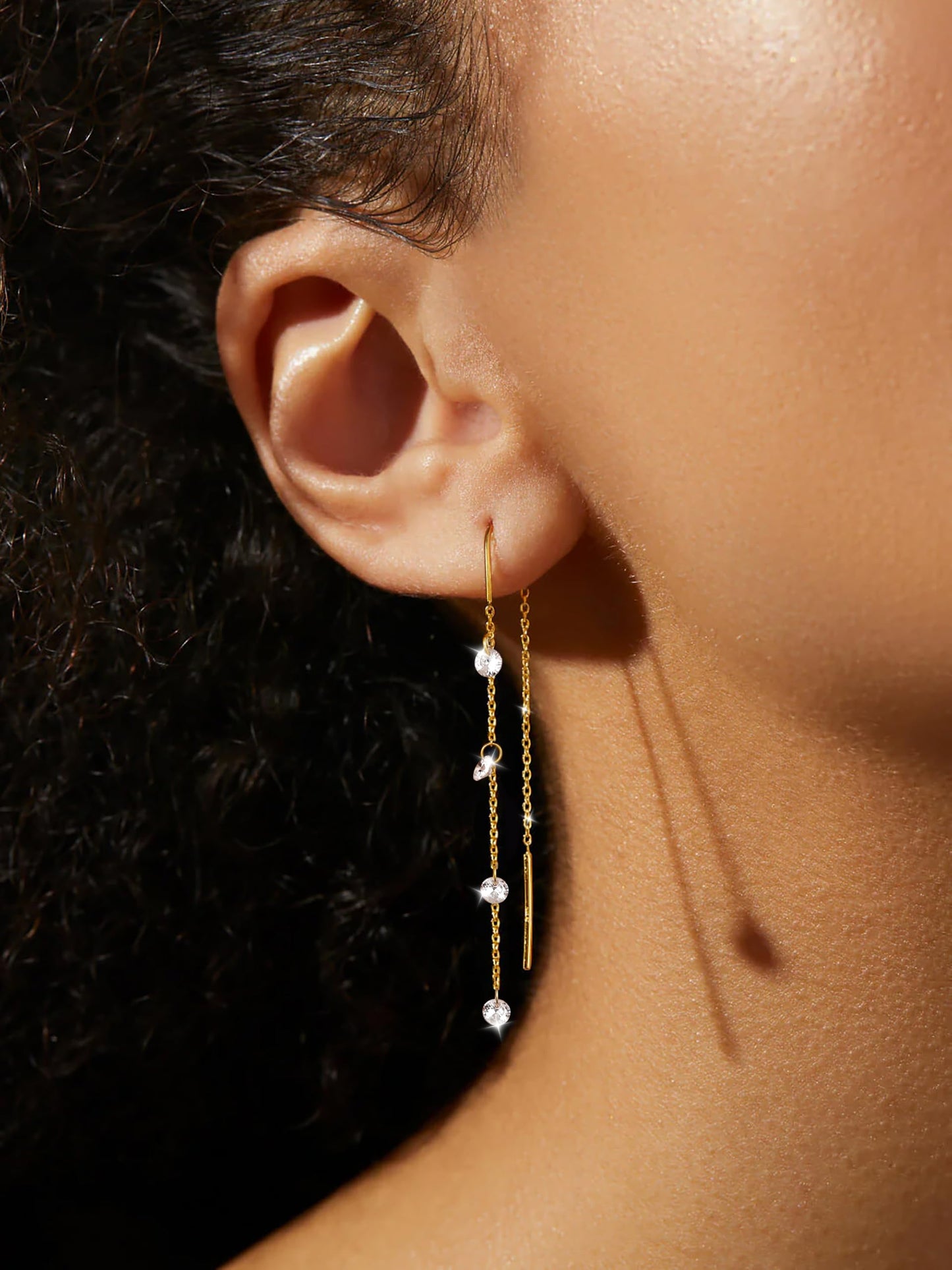 Moodear Dangle Earrings for Women - Trendy 14K Gold Plated Long Chain Earring Non Tarnish Hypoallergenic CZ Drop Earring Dainty Jewelry