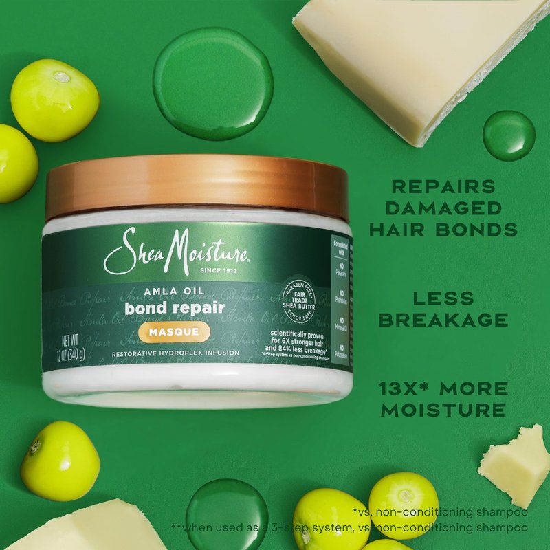 SheaMoisture Bond Repair Masque Amla Oil Deeply Moisturizes and Visibly Repairs Damage with Hydroplex Technology and Amla Oil for Stronger Hair with Restorative HydroPlex Infusion 11 oz