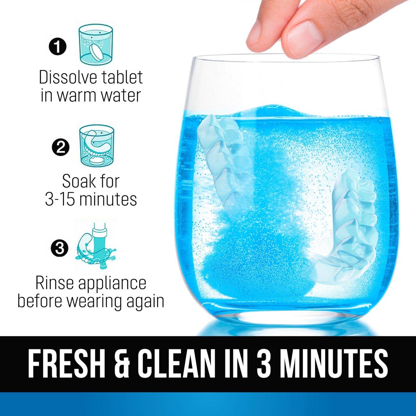 ZENGATE Retainer Cleaner Tablets - Quick 3-Minute Clean for Dentures, Mouth Guards, Aligners, and Night Guards - 120 Dental Cleansing Tablets - FSA HSA Approved Dental Appliance Cleanser