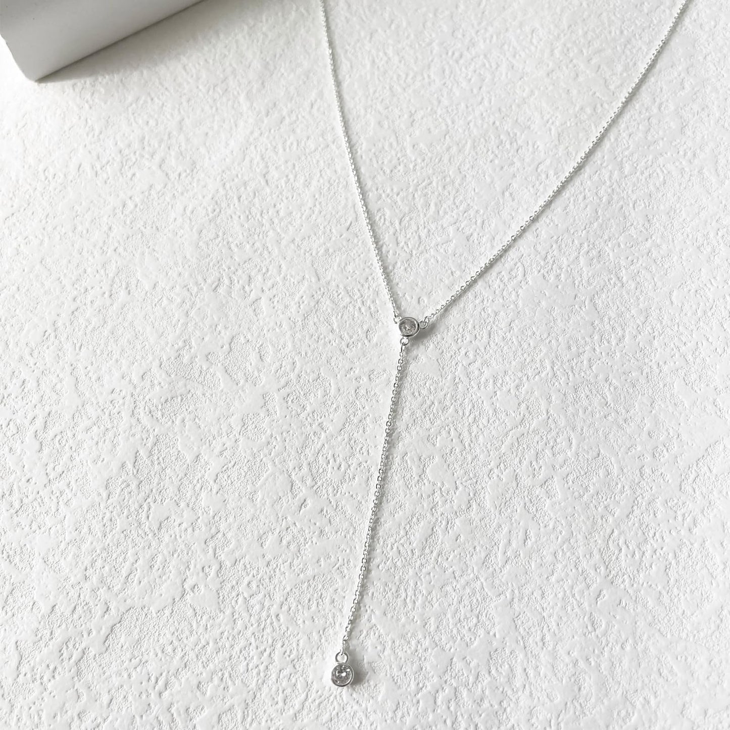 Airmb Lariat Silver Necklace for Women, Dainty Long Necklace Silver Y-Shaped Pendant Necklaces Trendy Chain CZ Drop Necklaces Jewelry for Women Gifts