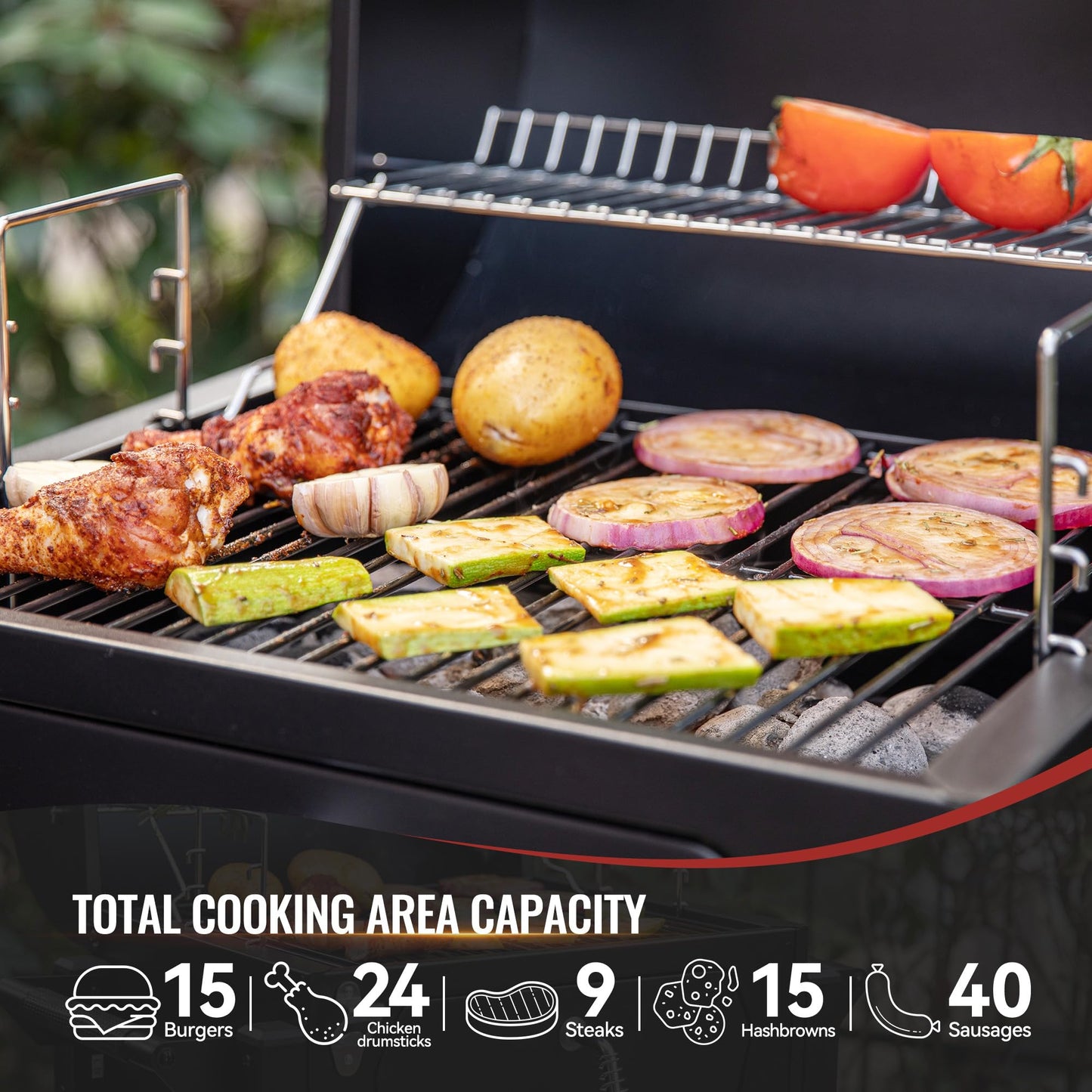Royal Gourmet CD1519 Portable Charcoal Grill with Warming Rack, Tabletop Charcoal Grill with 303 Sq. In Cooking Area for Outdoor Camping and Picnic Grilling, Black