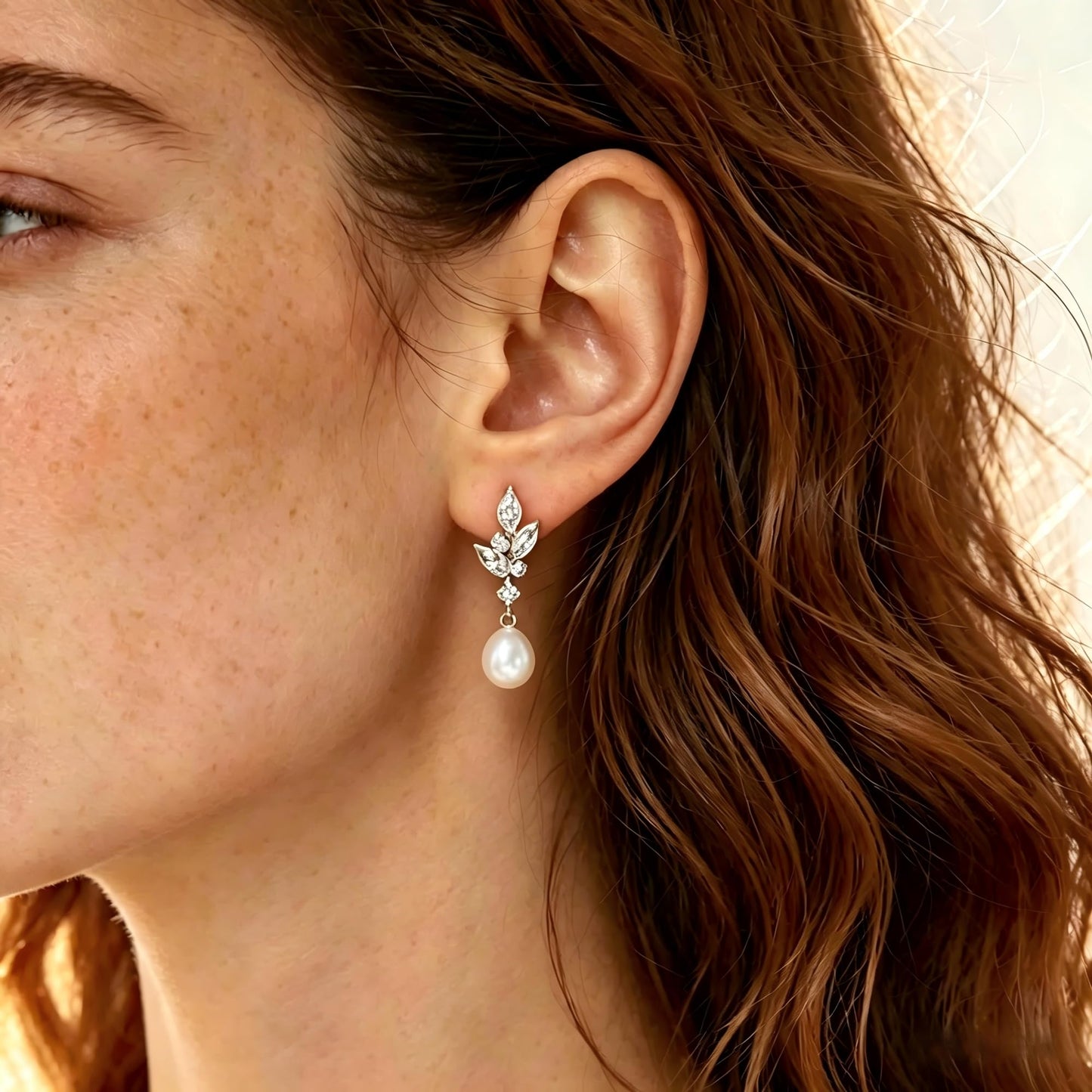 Pearl Earrings for Women, 14k Gold Plated Trendy Diamond Pearl Drop Earrings Hypoallergenic Dainty Bridal Gifts Wedding jewelry for Women