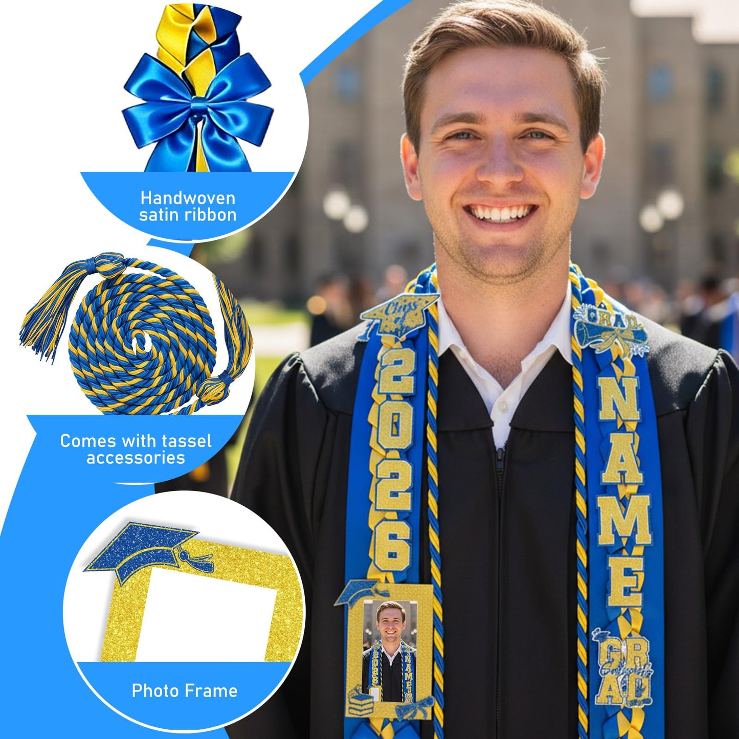 Hamdwerk Graduation Leis Class of 2026, 69Pcs Graduation Ribbon Leis Making Kits with Photo Frame Honor Cord Letters Numbers, DIY Braided Necklace Decorations Graduate Congrats Gifts Party Supplies