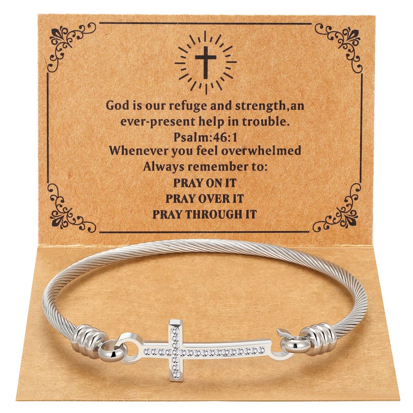 DS Religious Gift for Her Christian Cross Bracelet Bible Verse God is Within Her She Will Not Fall Inspirational Bracelets For Women Stainless Steel Jewelry Gift To Daughter Best Friend (Cross bracelet-Silver 10)